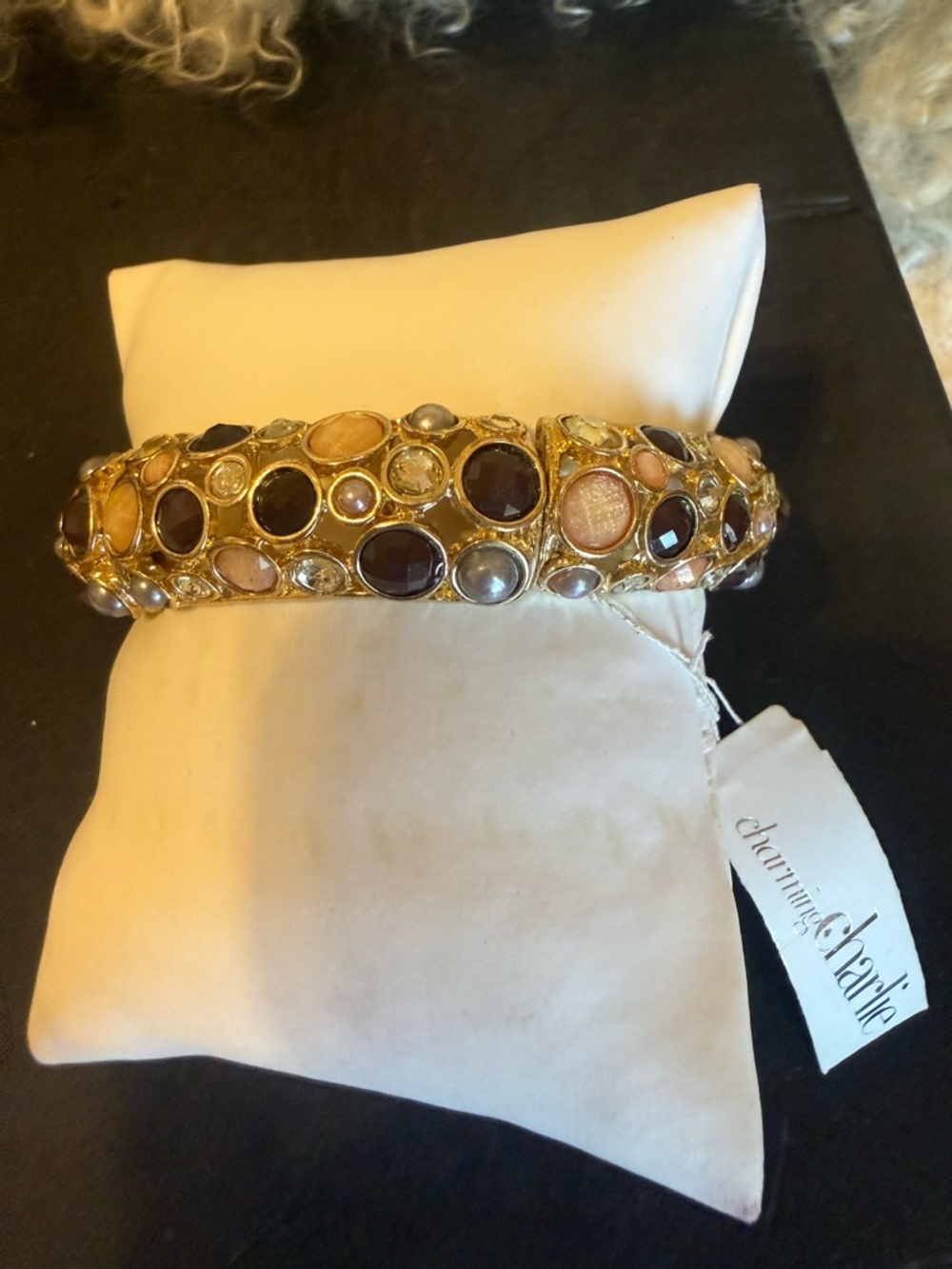 Charming Charlie Gold Multi-Stone Stretchy Bracelet - Brown & Peach Accents